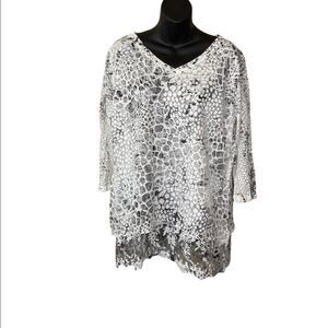Sheer Overlay Top with 3/4 Sleeve